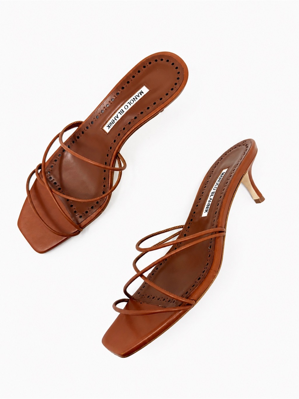 Manolo Blahnik Ninfemu Leather Strappy Sandals Womens Size EU 38.5